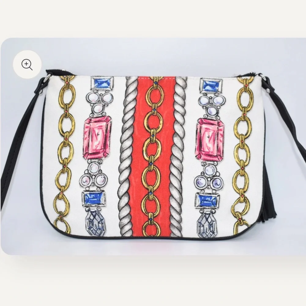 Brighton Glitter &Go Pouch Jewels Love Chain Print Tassel MiniCrossbody Bag NWOT